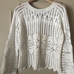 NEW white bohemian sweater with crochet detailing size medium